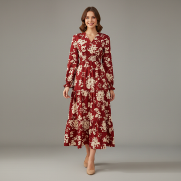 Floral Ruffle Cuff Maxi Dress