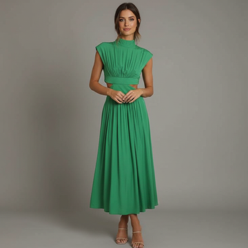 Ruched Cut-Out Pleated Midi Dress