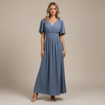 Flutter Sleeve Slit Maxi Dress
