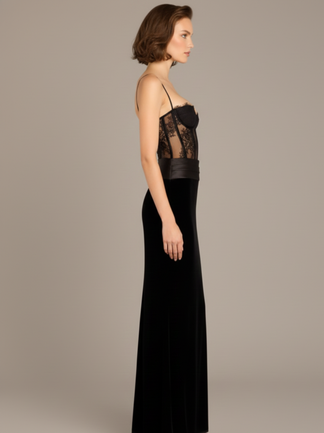 Mirabelle Strapless Sheer Lace Evening Gown