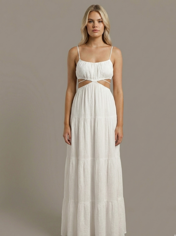 Strappy Ruched Tiered Midi Dress