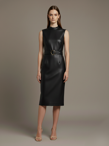 Sienna Metal-Buckle PU Leather Wrap Dress