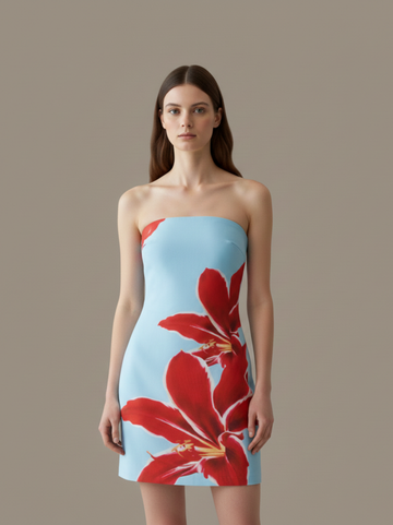 Strapless Abstract Print Mini Dress