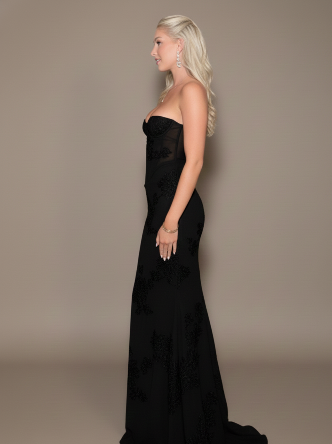 Maravelle 3D Floral Mermaid Evening Gown