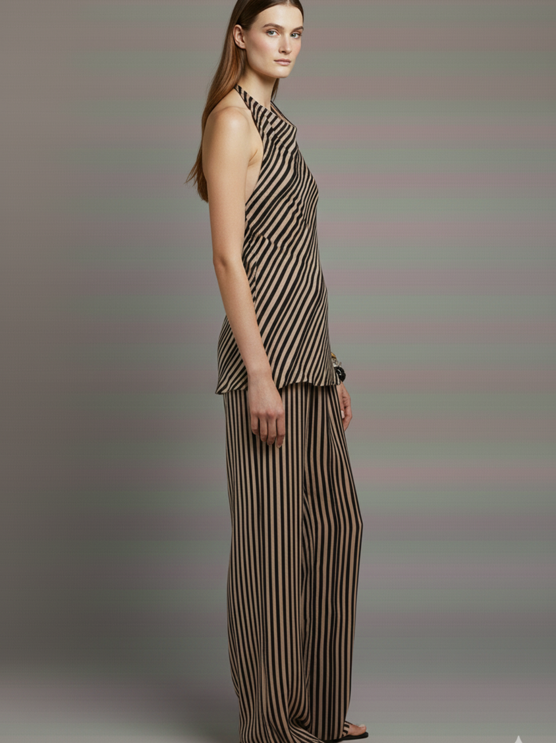 Oymimi Brown Print Halter Set