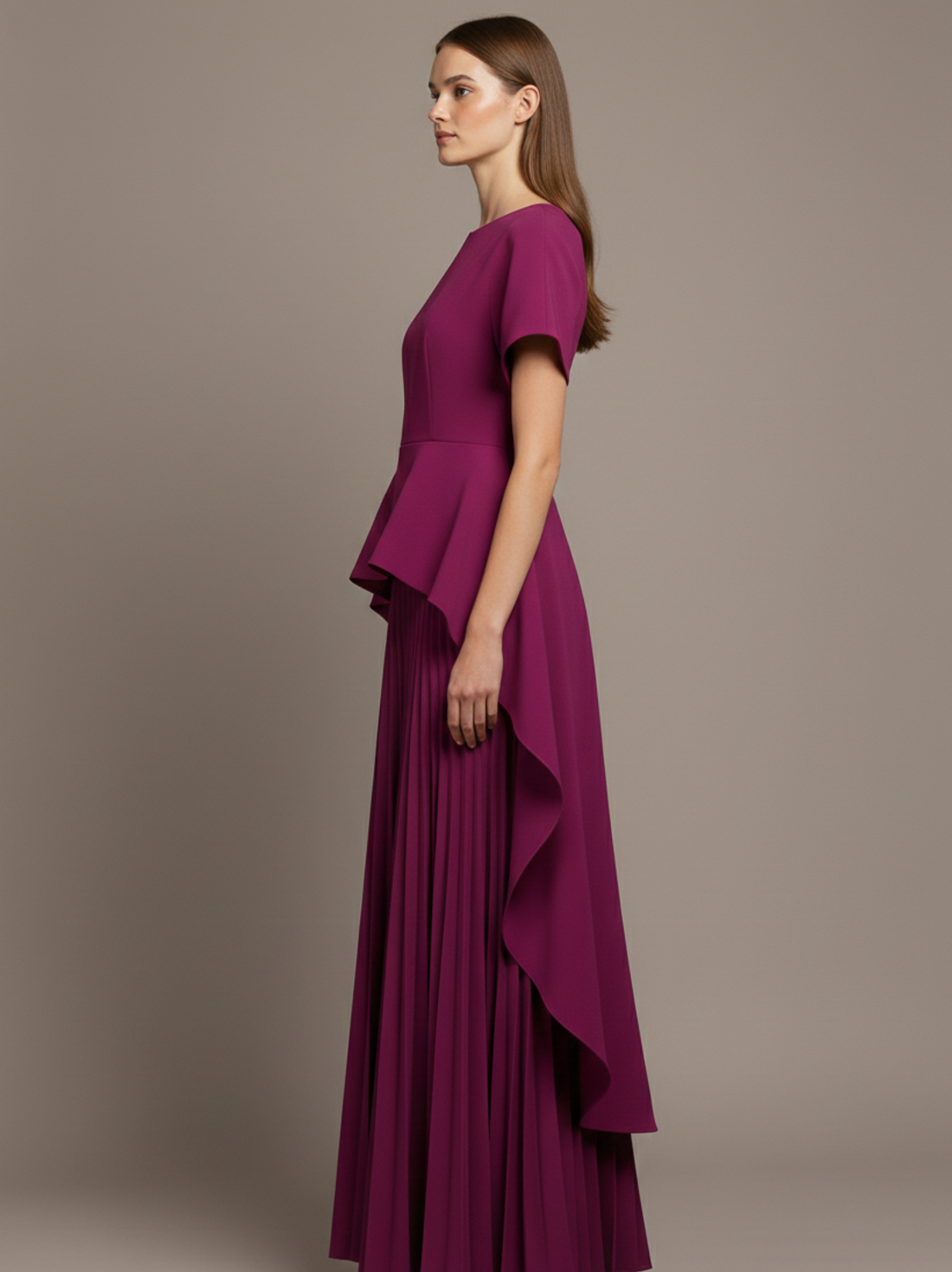 Evelienne Peplum Pleated Hem Maxi Dress