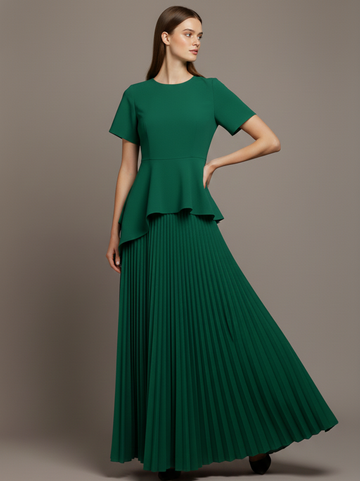 Evelienne Peplum Pleated Hem Maxi Dress