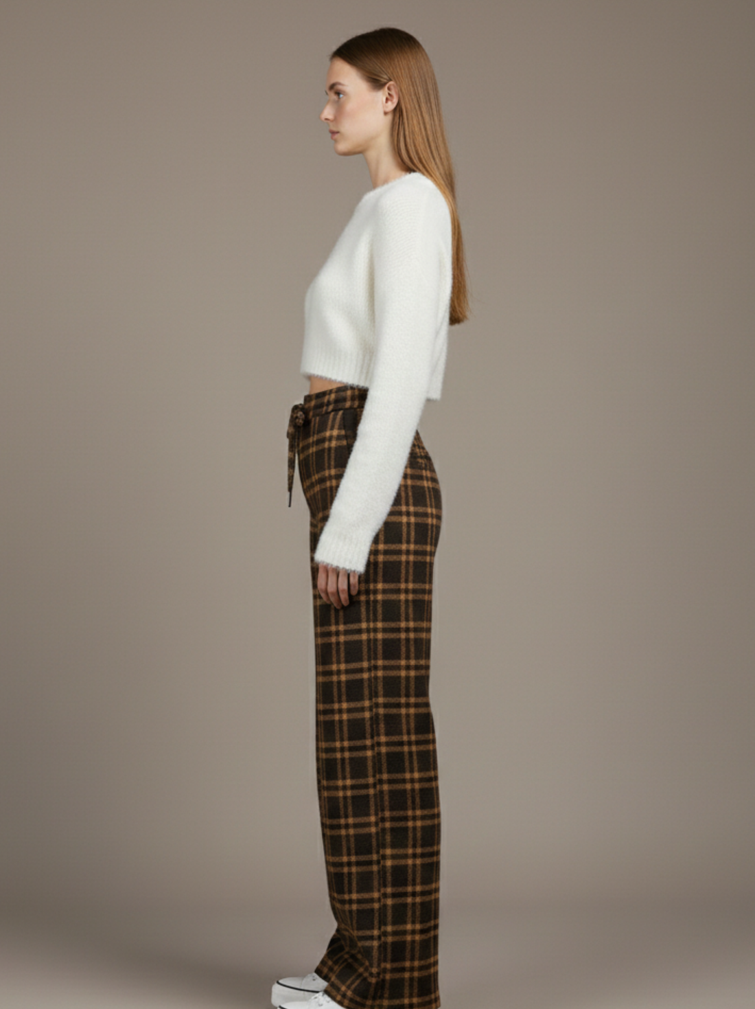 High Waist Straight Leg Plaid Trousers