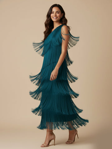 Asymmetric Fringe Maxi Dress