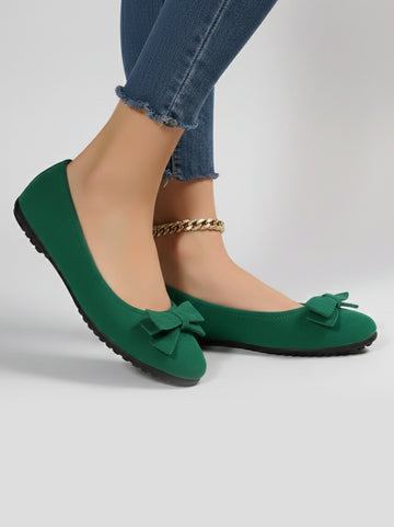Suede Bow Round Toe Flats