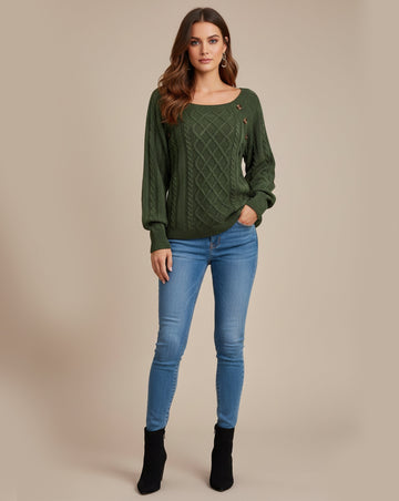 Cable Knit Button Detail Sweater