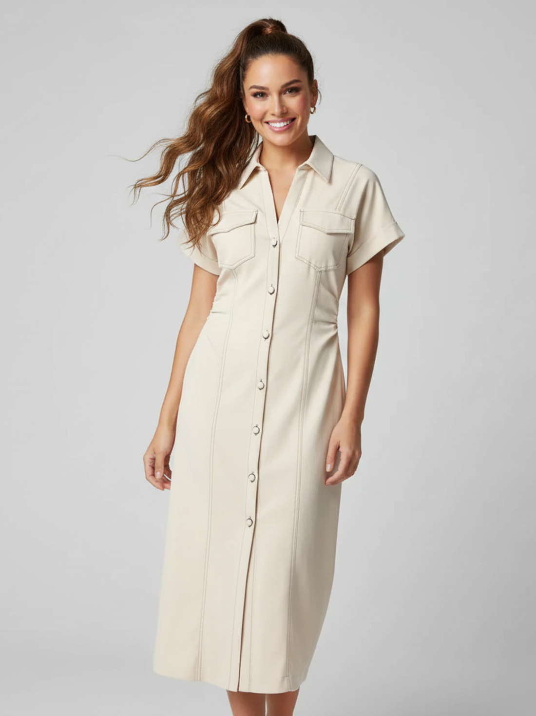 Elara Pleated Denim Midi Dress