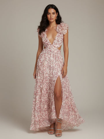 Cutout Flutter Sleeve Maxi Dress
