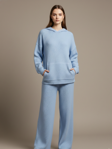 Hooded Long Sleeve Top and Wide Leg Pants Set
