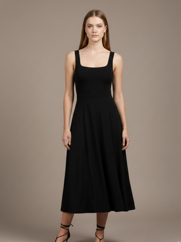 Square Neck Swing Midi Dress