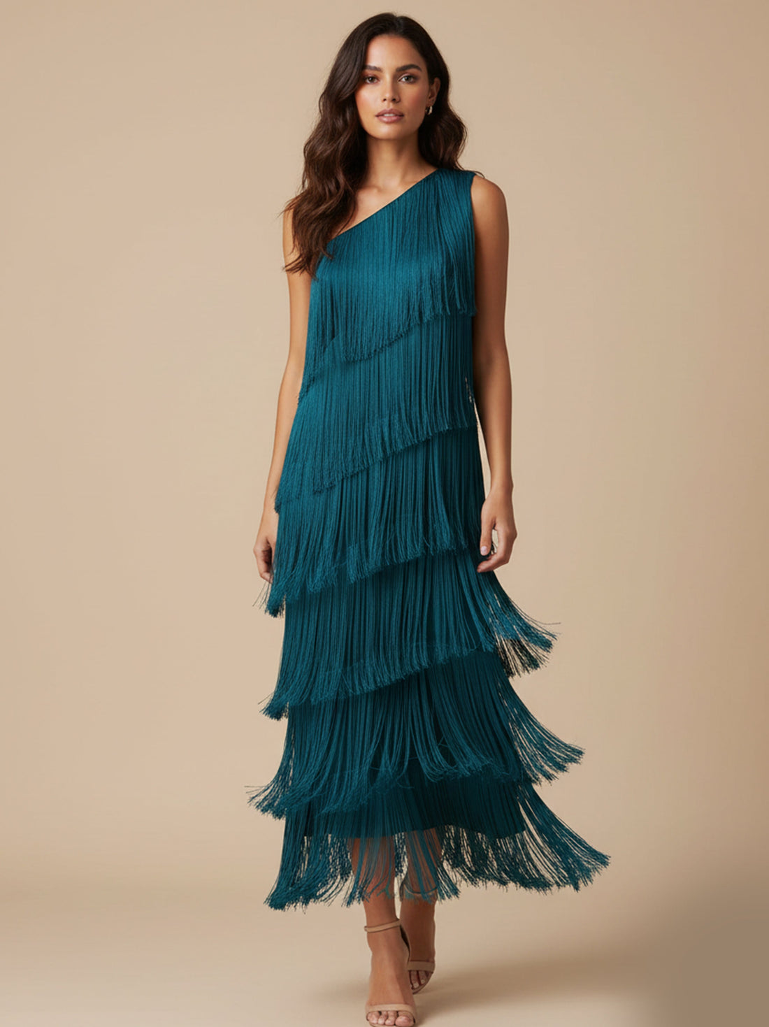 Asymmetric Fringe Maxi Dress