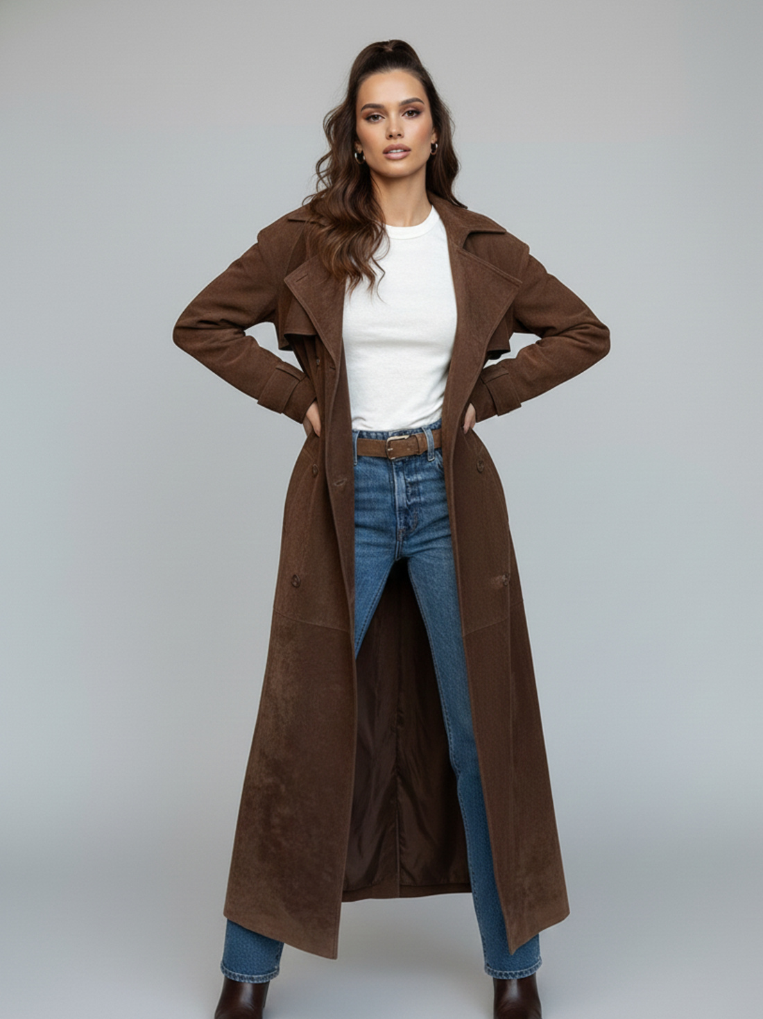 Mocha Longline Suede Trench