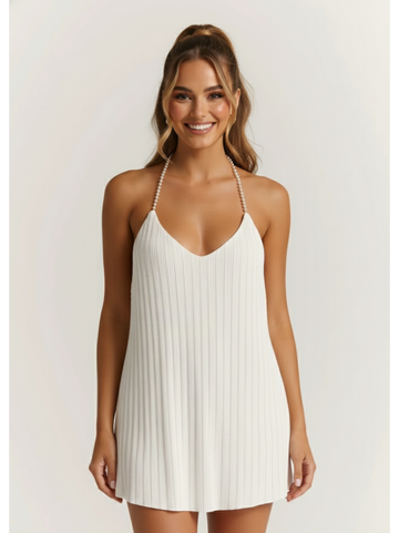 Backless Pleated Mini Dress