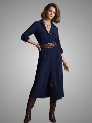 Renee Turn-Down Collar Single-Breasted Dress