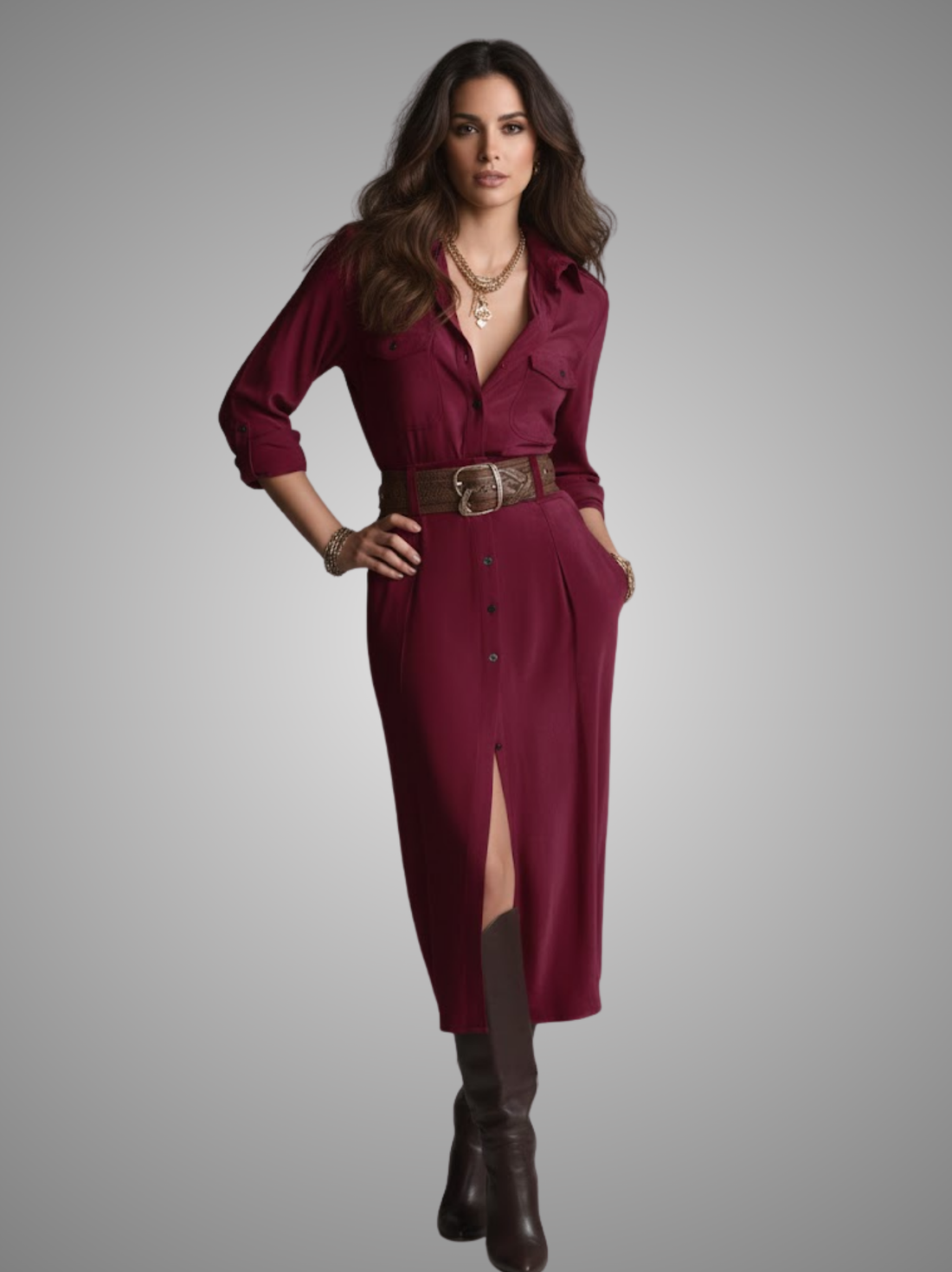 Renee Turn-Down Collar Single-Breasted Dress