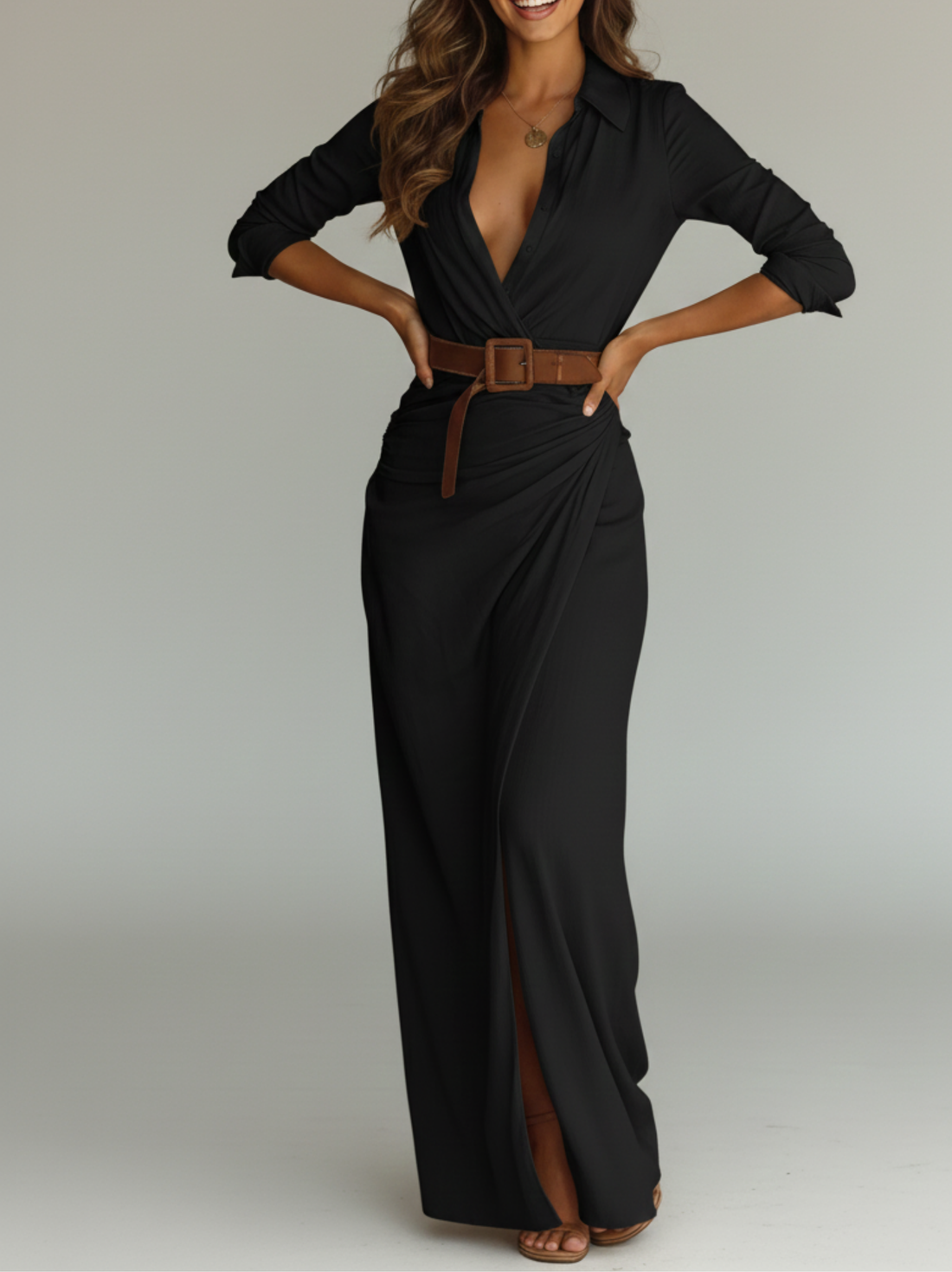 Celeste French Pleated Lapel Dress