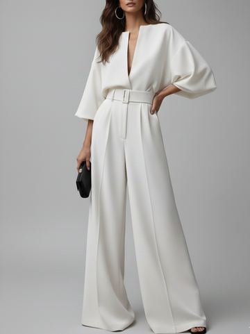 Elara White Wide-Leg Jumpsuit