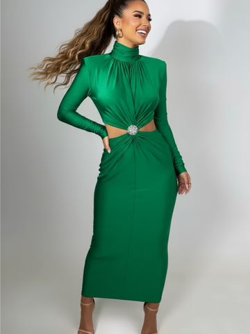 Marzia Hollow-Out Turtleneck Maxi Dress
