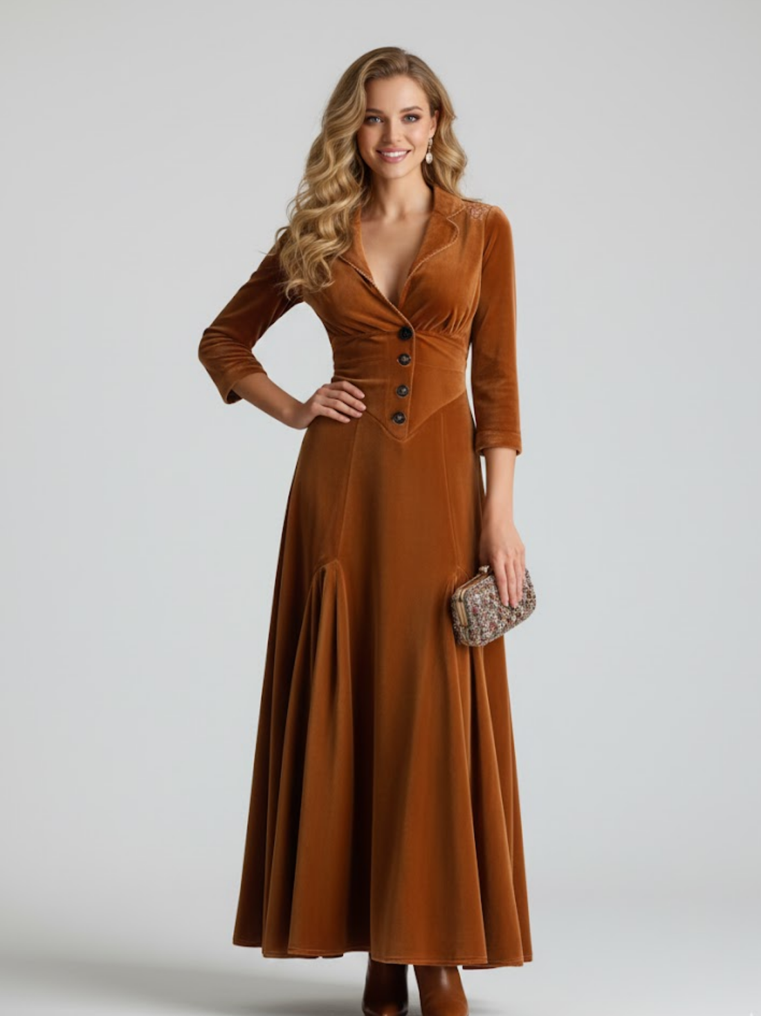 Celeste Solid Button Lapel Maxi Dress