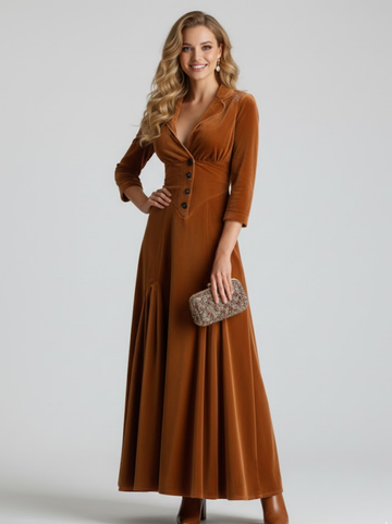 Celeste Solid Button Lapel Maxi Dress