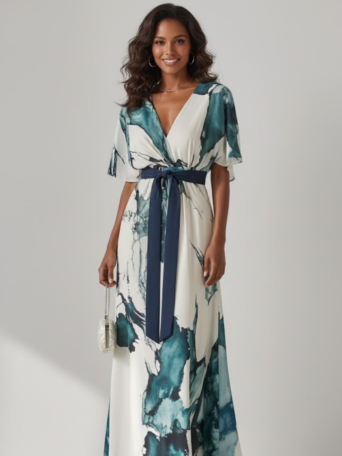 Freeacy Watercolor V-Neck Maxi Dress