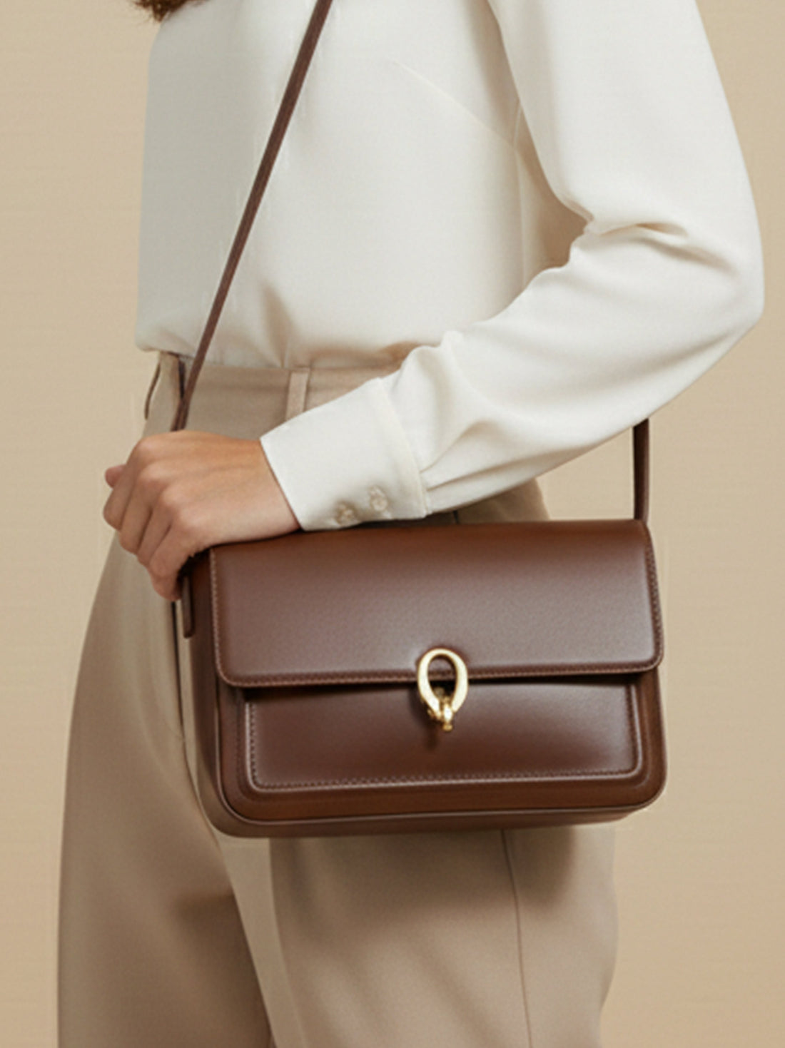 Structured Buckle Flap Shoulder Bag