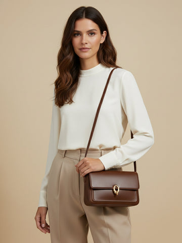 Structured Buckle Flap Shoulder Bag