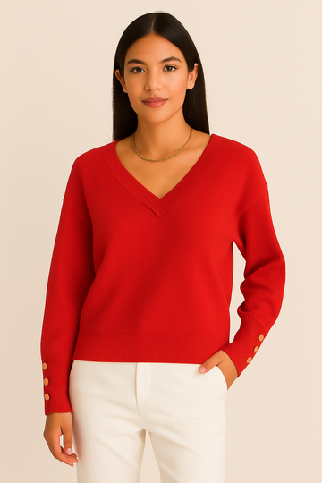 Jewel V-neck Long Sleeve Pullover