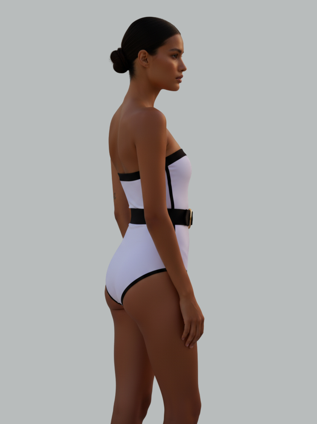 Contrast Belted Strapless Swimsuit