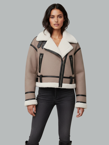 Cropped Aviator Shearling Jacket