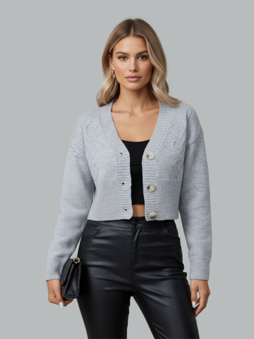 Cropped Button Front Knit Cardigan