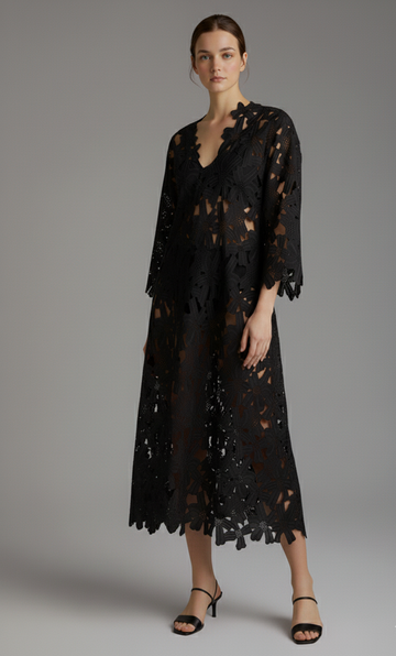 Elegant Lace V-Neck Midi Dress