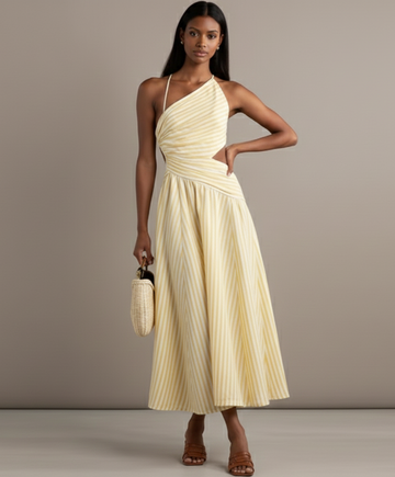Liora Asymmetrical Striped Holiday Maxi Dress