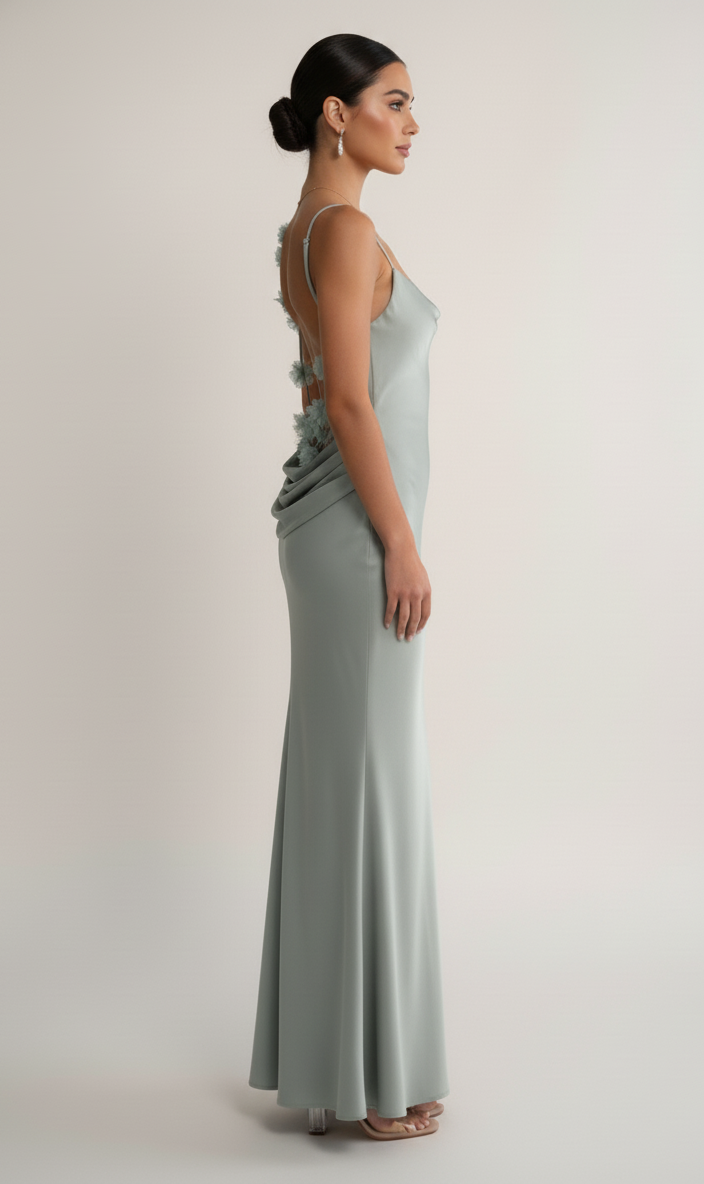 Draped Cowl Neck Gown