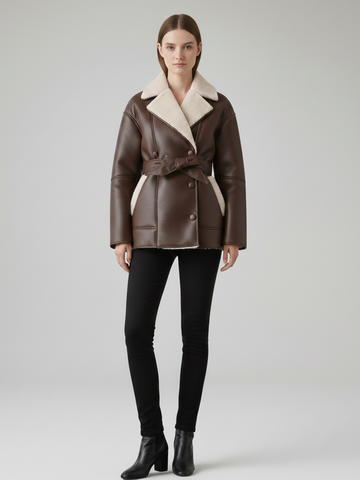 Alenya Two-Tone Fur-Integrated Belted Trench