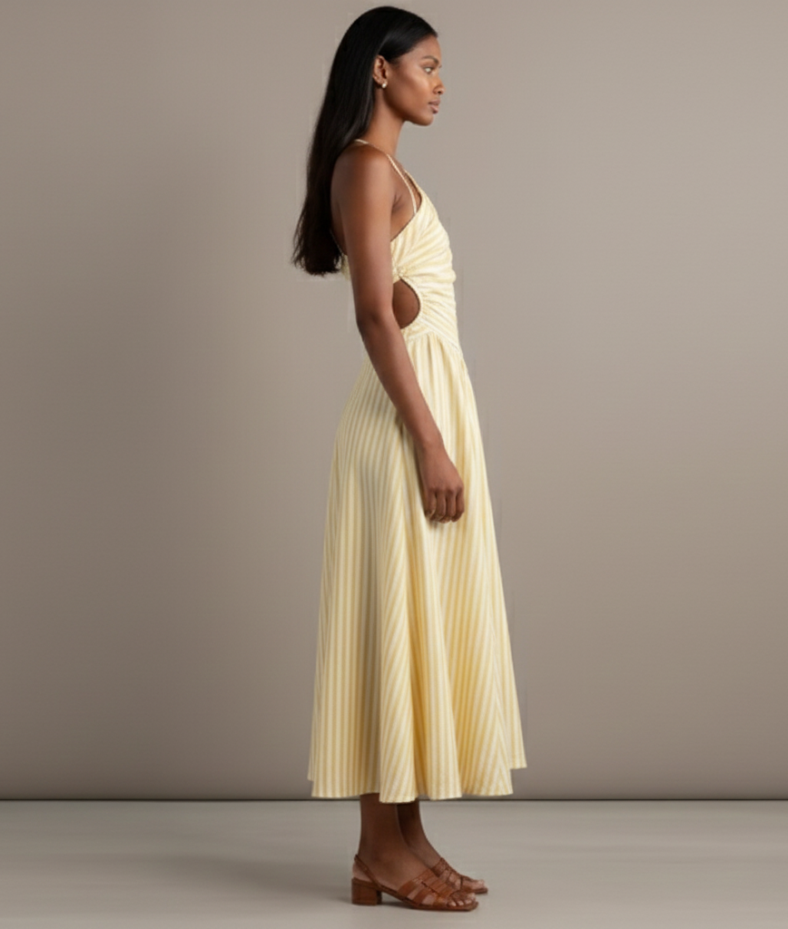 Liora Asymmetrical Striped Holiday Maxi Dress