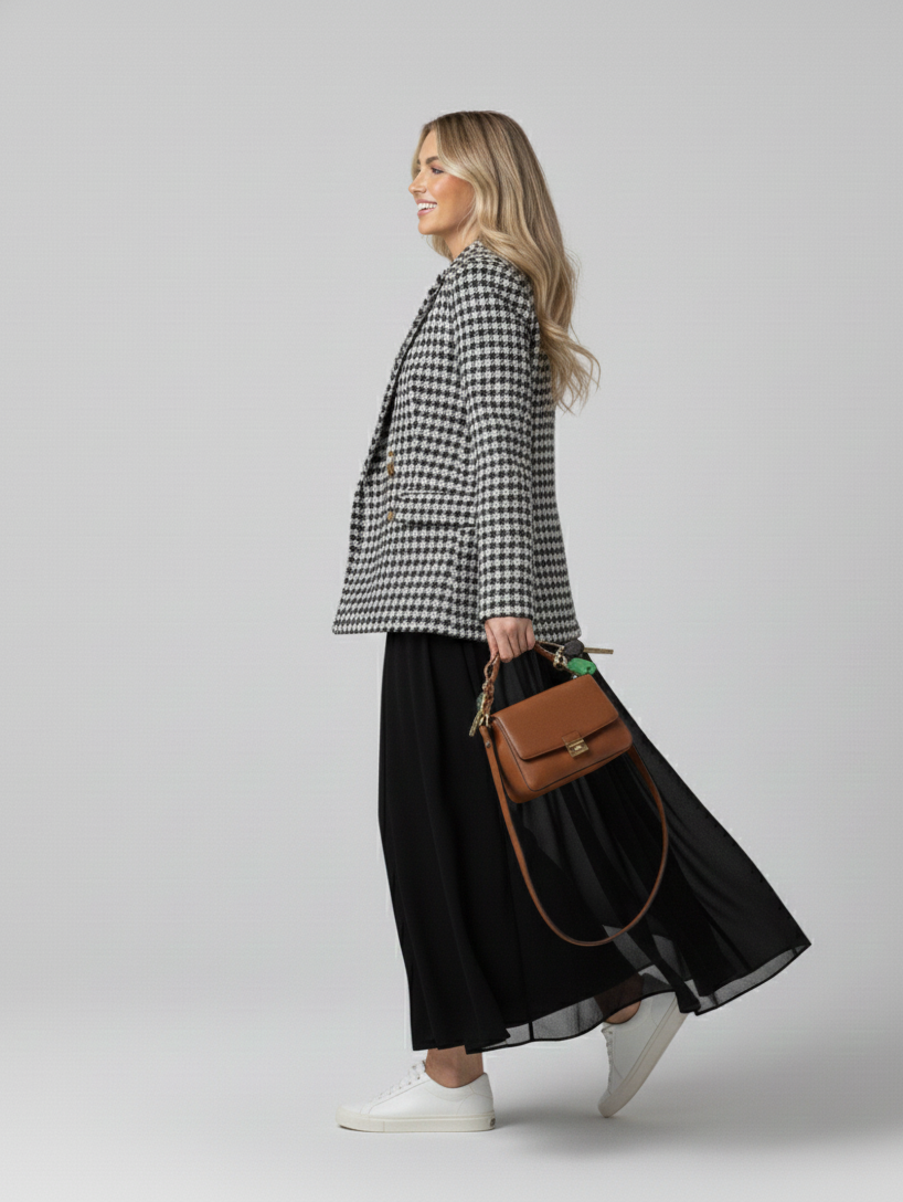 Margaux Houndstooth Double-Breasted Blazer Coat