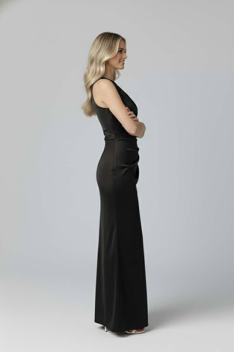 Elisara One-Shoulder Satin Patchwork Maxi Dress