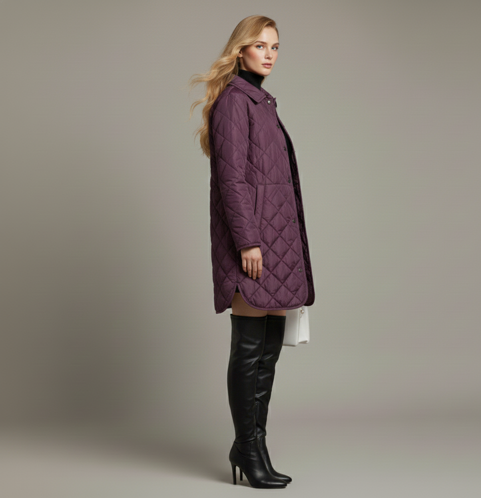 Hana Quilted Plaid Midi Coat
