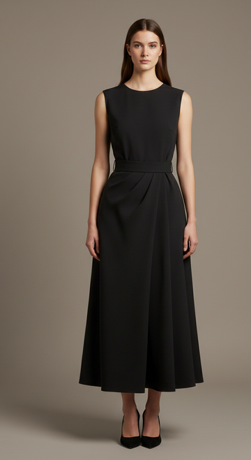 Henley High-Waist Pleated Midi Dress