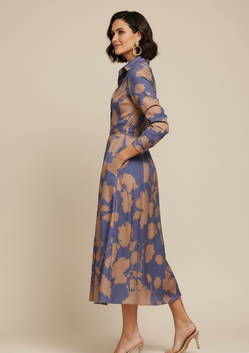 Pleated Shirt Collar Midi Dress