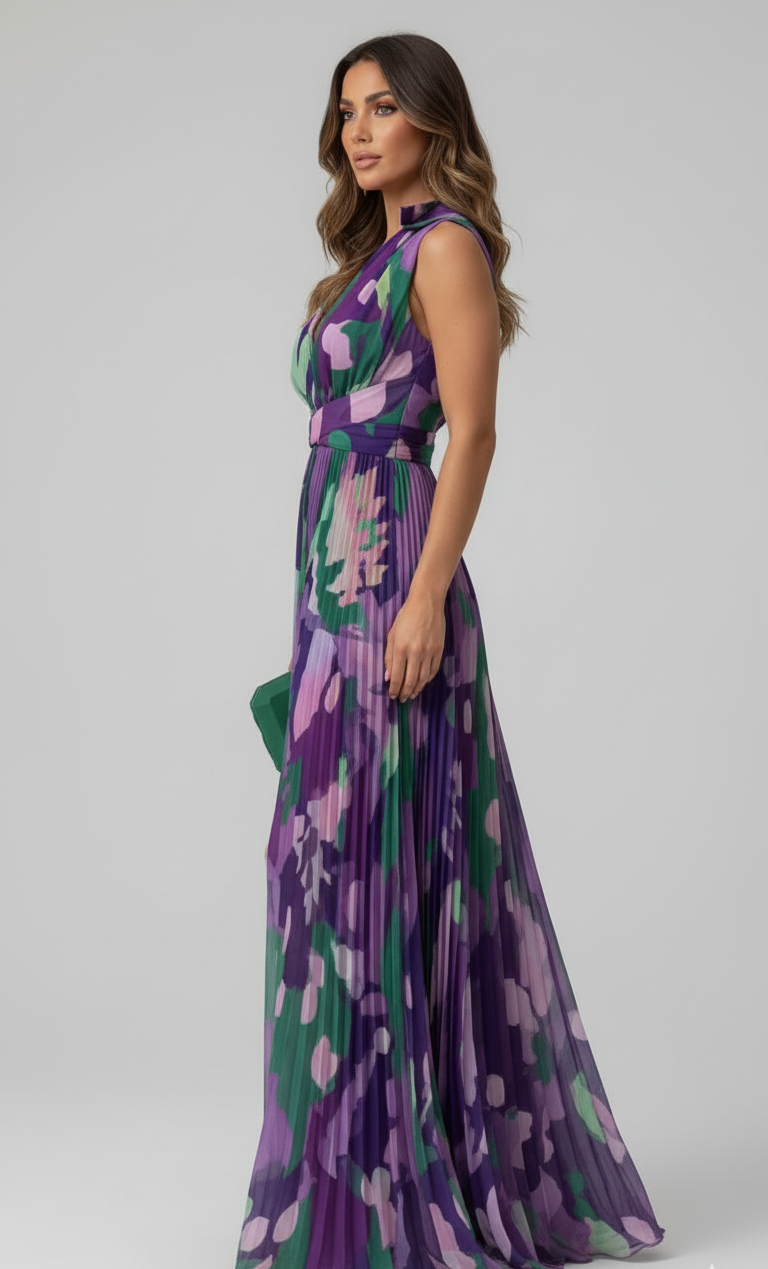 Pleated Chiffon Maxi Dress