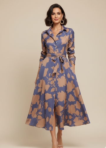Pleated Shirt Collar Midi Dress