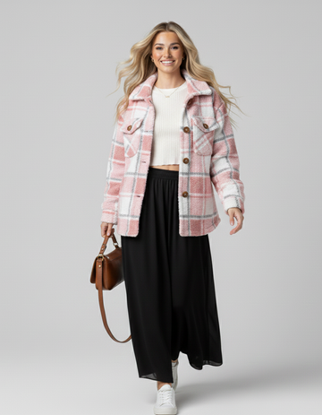 Plaid Fleece Button-Up Coat