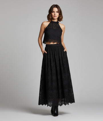 Embroidered Lace Crop Top Set